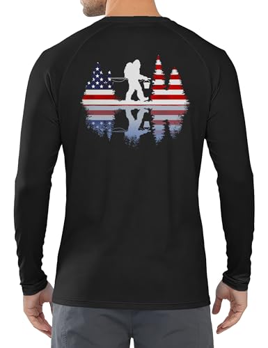 Men's UPF 50+ Sun Fishing Shirt, Long Sleeve UV Protection Tee, Quick Dry Rash Guard for Outdoor Swim Hiking - color: Black (Flag Bigfoot), size: X-Large