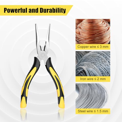 Premium Long Needle Nose Pliers-8’’, Paper Clamp Precision, High Carbon Steel, Soft Grip with Wire Cutter, Long Nose Cutting Pliers for Home, Fishing, Jewelry, Crafts,2pcs - style: Two-8in