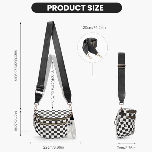Checkered Crossbody Bum Bags for Women Nylon Checkered Purse Checkerboard Fanny Pack - color: F02-black