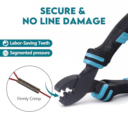 Eupheng Fishing Crimping Pliers Tools Secure Crimp Without Damaging Line, 6-Tooth Serrated Jaws Crimper with 240pcs Copper Sleeves, 5.9in Carbon Steel for Saltwater & Freshwater - color: Crimping Pliers (Orange)