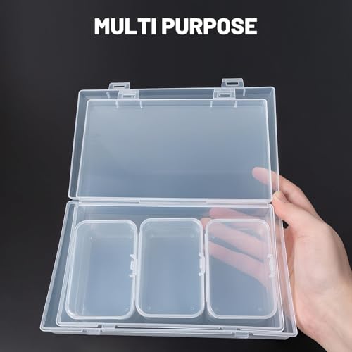 LJY 20 Pieces Mixed Sizes Rectangular Empty Mini Clear Plastic Organizer Storage Box Containers with Hinged Lids for Small Items and Other Craft Projects Plastic Containers with Lids Quart Containers - color: Transparent, size: Mixed Sizes