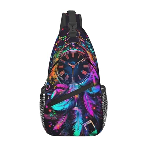 Dream Clock With Dream Catcher Sling Backpack Chest Bag Crossbody Shoulder Bag Gym Cycling Travel Hiking Daypack For Men Women - color: Dream Clock With Dream Catcher