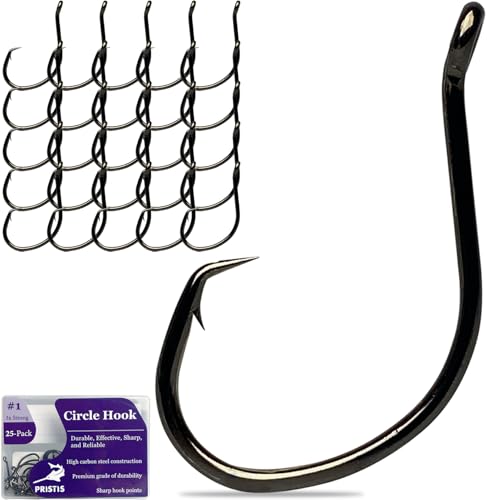 Pristis 25 Pack High Carbon Steel Fishing Hooks, Reinforced EWG Circle Octopus Round Bend 60 Degree Wide Gap Strong Barbed Worm Fish Hook Jig Bait Rig for Saltwater Freshwater Bass Tuna Walleye Trout - color: Circle, size: #1