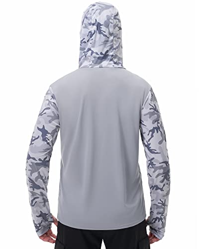 FISHEAL Men's Performance Fishing Hoodie Shirt - UPF 50+ UV Sun Protection Long Sleeve Shirts with Mesh Face Mask - color: Castle Gray Camo, size: Small