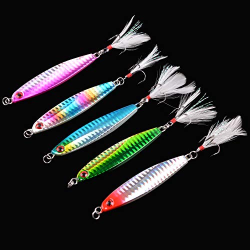 Metal Jig Jigging Spoon Lures, 5Pcs/Box Vertical Diamond Jig Long Casting Trolling Spoon for Saltwater Surf Fishing Mackerel Striper Bluefish - size: 30g - 5Pack
