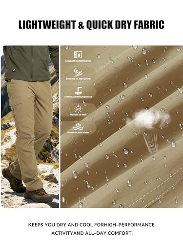 Men's Hiking Cargo Pants Waterproof Lightweight Quick Dry Outdoor Work Fishing Mountain Travel Stretch Pants - color: Khaki, size: 32