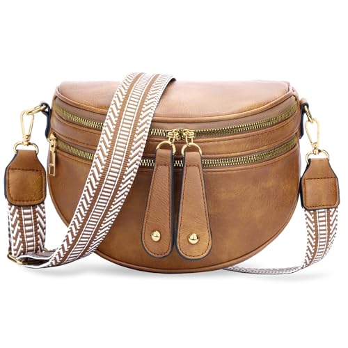 KKXIU Crossbody Sling Bag for Women Trendy Fanny Pack Vegan Leather Chest Bag | Trendy - color: Brown