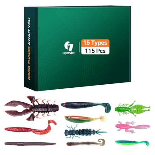 Clearance Bionics-Designed Durable Soft Plastic Fishing Lures Kit with Bonus Accessories, 3/4/5/6 Inch, 9-Type Lifelike Swimbaits in One Gear Set Included Tackle Box for Bass - color: Green box 15-type lures