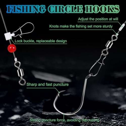 Fish Finder Rigs - 6 Pack (Size 6/0 or 8/0) with 33LB Fluorocarbon Leader - Pre-Assembled Surf Fishing Rigs with High-Carbon Steel Hooks & Oversized Float for Saltwater Ocean Fishing - size: 8/0 Circle Hook-6pcs
