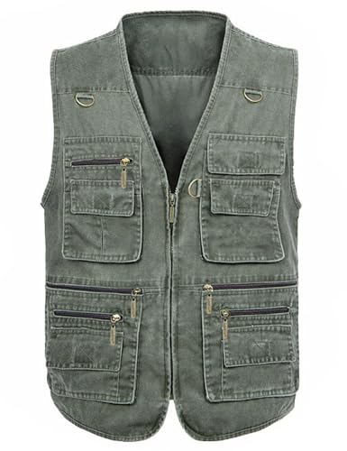 Flygo Men's Vest Plus Size 16 Pockets Leisure Outdoor Lightweight Fishing Photo Journalist Vest - color: Army Green, size: 3X-Large