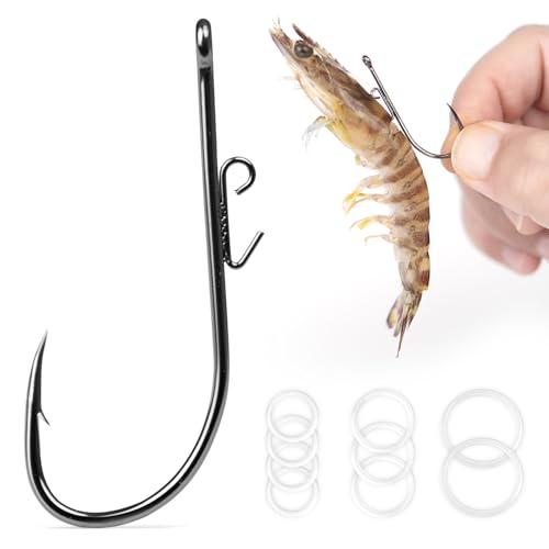 30-Pack Live Shrimp Fishing Hooks Zero Harm, Wide Gap Hooks with S/M/L Silicone Rings, 5 Sizes Assortment Pack 1/0-5/0 Freshwater Saltwater - size: 4/0 - 30Pack