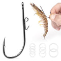 30-Pack Live Shrimp Fishing Hooks Zero Harm, Wide Gap Hooks with S/M/L Silicone Rings, 5 Sizes Assortment Pack 1/0-5/0 Freshwater Saltwater - size: 4/0 - 30Pack