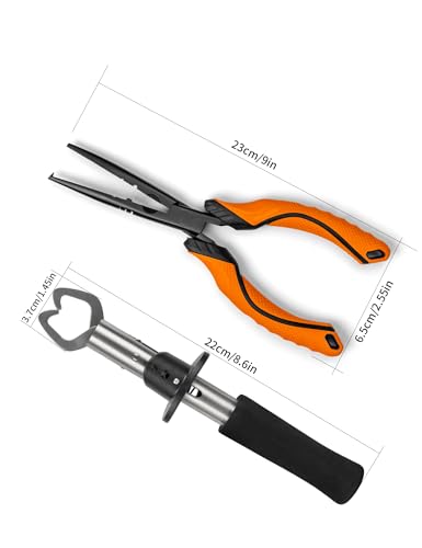 Fishing Tools Kit,Fishing Hook Remover Pliers | Fish Lip Gripper, Muti-Function Fishing Gear with Lanyard, Saltwater Resistant Fishing Accessories - color: 9"Fishing Pliers Orange