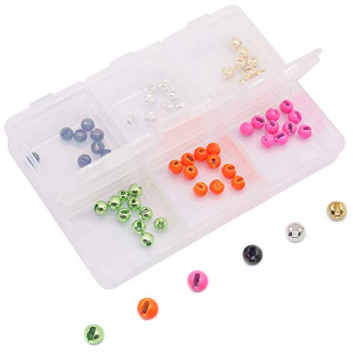 XFISHMAN Tungsten-Slot-Beads-Fly-Tying-Beads-Heads-Assortment Fly Tying Materials Nymph for Fly Fishing Slotted Tungsten Beads 60 Pack - size: 3/32"