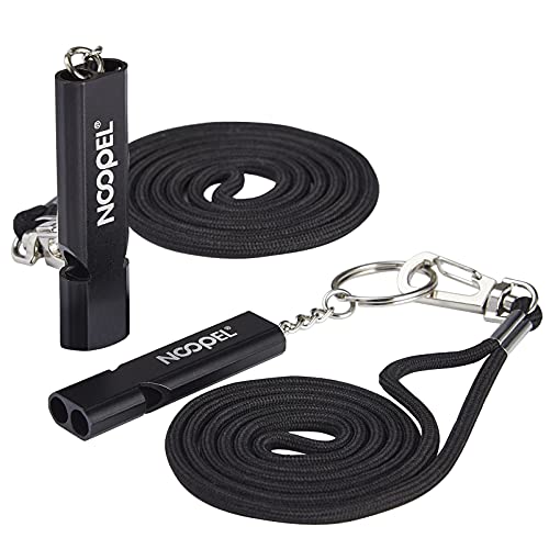 Noopel Emergency Whistles Lifeguard Safety Whistle with Lanyard and Keychain for Outdoor Camping Hiking Boating Backpacking Fishing Kayak Kids Rescue Signaling Loud Survival Whistle - color: 2 Pack Black