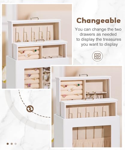 Homde Jewelry Organizer Girls Women Jewelry Box for Necklaces Rings Earrings Gift Bracelets Storage Case (White + Gold) - color: White + Gold