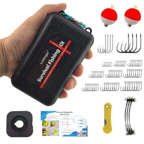 Mini Survival Fishing Kit Small Emergency Fishing TackleBox Pocket Outdoor Fishing Set Travel Party Fishing shoebox Surf Survivalist Fishing Accessories Pack Fishing Gear Gifts for Starter Men - color: Shadow Black