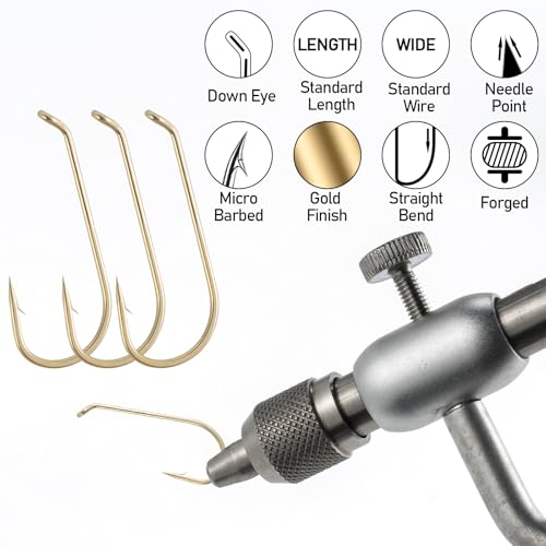 Dr.Fish 100 Pack Dry Fly Hooks Black Nickel High Carbon Steel Fly Tying Material Accessories Trout Salmon Fishing Hooks Freshwater Saltwater Fishing Barbed-Gold - color: Dry Fly Hooks-Gold, size: #10