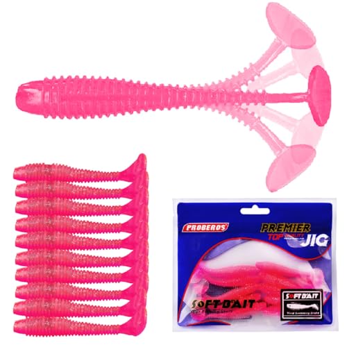 10 Pcs Paddle Tail Swimbaits Lures, 2 and 3 Inch Soft Plastic Fishing Lures Kit, Bass Fishing Lure Swim Baits with 6 Color, for Fishing Trout, Crappie, Bass, Redfish, Freshwater, Saltwater - color: Rose Red, size: 2 inch