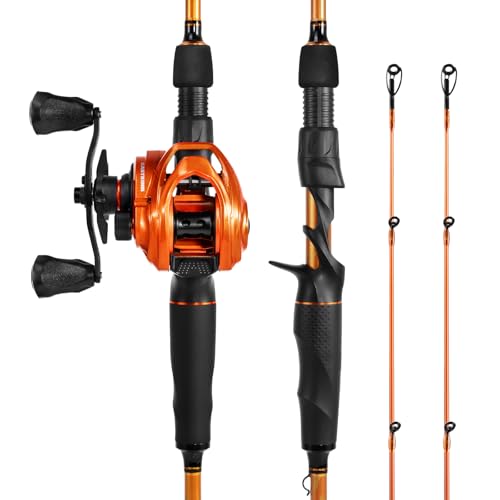 KastKing Lethal Blaze Twin-tip Fishing Rod and Reel Combo, Spinning & Baitcaster Combo, Flame Pattern Design, IM6 Graphite 2Pc Rod with Backup Tip Section, Stainless-Steel Guides, EVA Handle - style: Cast-7'4" H- Left Handed (2pcs+extra Tip)