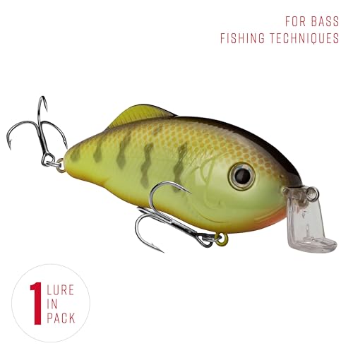 Strike King Hybrid Hunter Shallow Jr. Fishing Lure, Shallow Diving Crankbait, 90-Degree Bill, 3D Eyes, Loud Rattle, Dives 1 to 3-Feet,Size 4 & 6 Treble Hooks - color: Chartreuse Perch, size: 1 oz