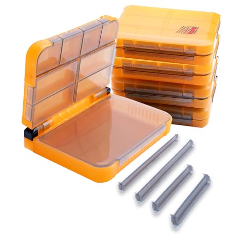 5 Pack Mini Plastic Tackle Boxes, Waterproof Fishing Gear Organizer for Lures, Hooks, Baits - color: Orange Original 5 packs