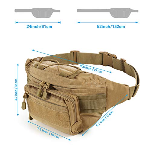 SOWHUP Tactical Fanny Pack,Military Waist Bag Pack with U.S Patch Utility Hip Belt Bumbag for Outdoor Fishing Hiking (Tan(4 Zipper Pockets)) - color: Tan(4 Zipper Pockets)