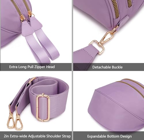 Pure Colour Crossbody Bum Bags for Women Spacious Checkered Cross body Bag Nylon Trendy Fanny Pack for Travel - color: Light Purple