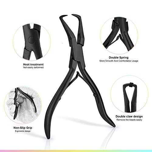 EHDIS Hair Extension Beading Tool Kit Stainless Steel Hair Extensions Micro link Bead Closer and Remover Pliers set, Beads Hair Pulling Hook & Micro Ring Loop Tool Set (Black) - color: Black