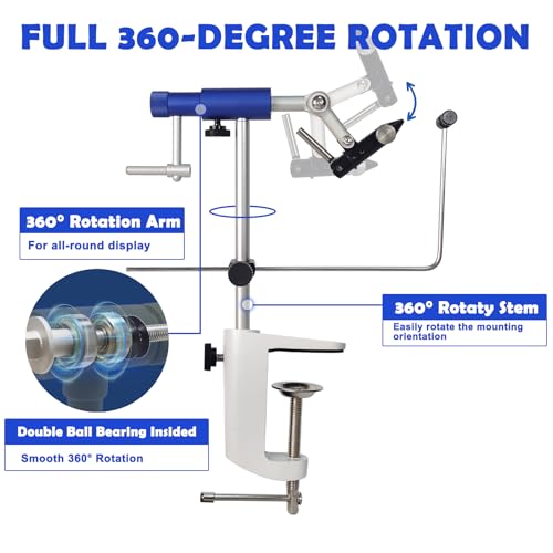 Aventik TrueGrip Fly Tying Vise with 360° Rotary Function – Smooth Ball Bearing System, Adjustable Tension, Durable Hook Jaws (Fits 26 to 4/0) - color: Blue, size: Vise with Clamp