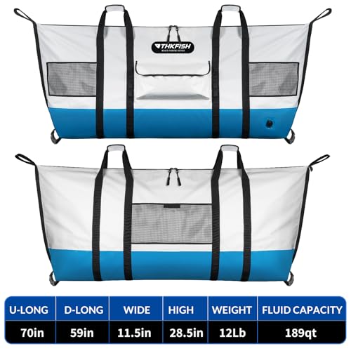 THKFISH Fish Cooler Bag Insulated Fish Kill Bag for Caught Fishing, 70in Waterproof Fishing Catch Bags with Smooth Water-Resistant Zipper Keep Ice-Cold & Fresh Over 48H - color: BLUE--70"*28.5"*11.5"