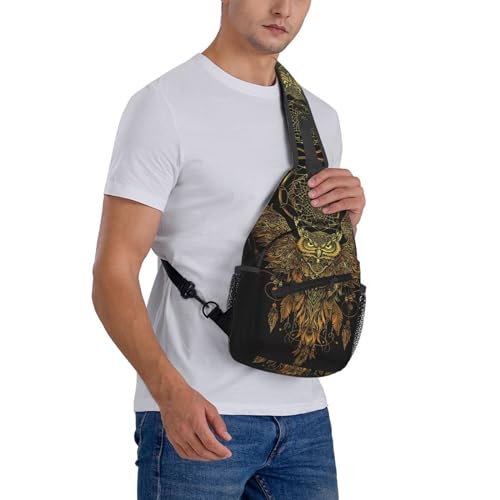 Golden Owl With Dream Catcher Sling Backpack Chest Bag Crossbody Shoulder Bag Gym Cycling Travel Hiking Daypack For Men Women - color: Golden Owl With Dream Catcher