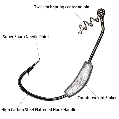 25 Pack Weighted Swimbait Hooks, Jig Heads with Twist Lock, Soft Plastic Worm Fishing Hooks 1/0 2/0 3/0 4/0 5/0 - color: A(Size 1/0, 1/14 oz, 25-pack)