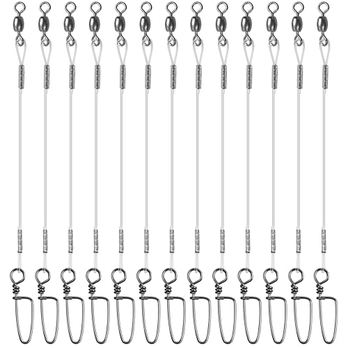 Nylon Fishing Leaders,12/24pcs Nylon Mono Wire Leader Line with Swivel Snaps Lures Rig or Hooks Connect Tackle High Strength Fishing Leader Line for Saltwater Freshwater 20lb/30lb/40lb/50lb - size: 20LB