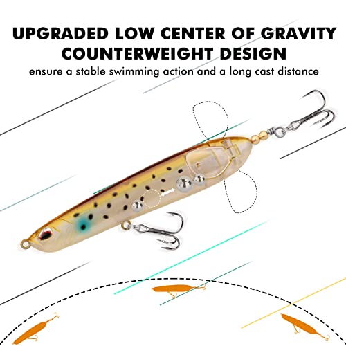 TRUSCEND Popobait Easy Catch Fishing Lures with BKK Hooks, Instant Startup, Longer Cast, Balanced Spray/Sound/Swim, Plopper Topwater Lures for Bass, Trout, Pike, Walleye, Freshwater Saltwater Fishing - color: C1-4",0.56oz