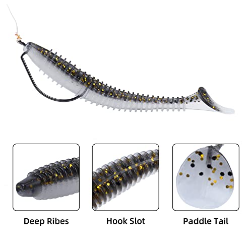 RUNCL Swimbaits Paddle 10/20/30/40PCS, 5/4/3/2 Inchs Paddle Tail, Soft Lure for Trout Crappie Bass, Durable Plastic Bait Swimmer for Saltwater/Freshwater, Fishing Lover's Gift - color: Black Gold, size: 5in, 10pcs