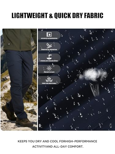 Men's Hiking Cargo Pants Waterproof Lightweight Quick Dry Outdoor Work Fishing Mountain Travel Stretch Pants - color: Navy, size: 36