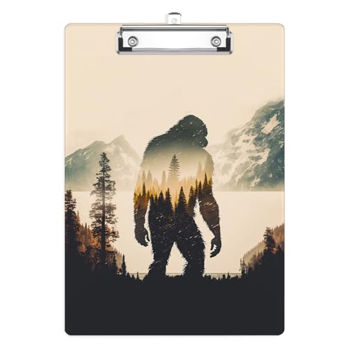 Bigfoot Clipboard, Mountain Landscape Decorative Clip Board with Metal Clip Cute Plastic Clipboards A4 Standard Size 8.5" x 12.5" for Nurses, Students, Office - color: Bigfoot