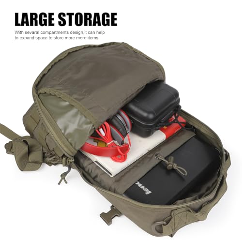 Small Tactical Hiking Backpack, 12L MOLLE Bookbag Daypack for Travel | MOLLE webbing expands carry options;compact,lightweight design fits hiking,school,camping,travel and daily use - color: Green