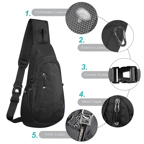 TITECOUGO Small Sling Bag, Lightweight Crossbody Backpack for Men Women, Shoulder Bag for Sports and Outdoor - color: Black/Black