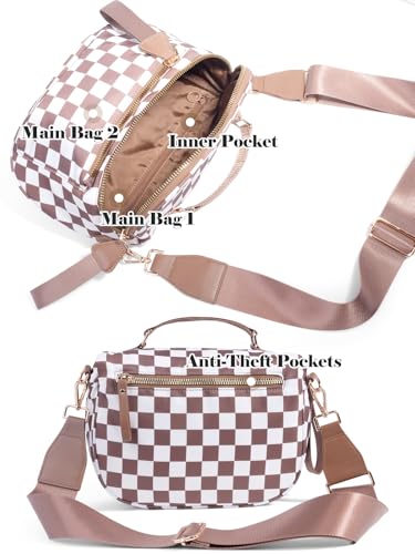 Checkered Crossbody Bag Bum Bag For Women,Spacious Checkered Purse Fanny Packs,Upgraded Version With Carry Handle - color: Handle Checkered - Coffee