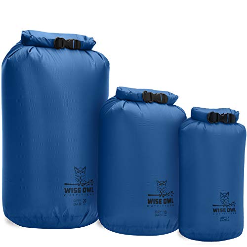 Wise Owl Outfitters Waterproof Dry Bag 3-Pack – Lightweight & Airtight 5L/10L/20L Small & Large Dry Bags for Kayaking, Beach, Travel, Boating, Hiking - color: Blue