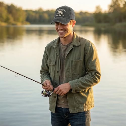 Fish Hats for Men Women,Funny Fishing Lover Gifts,Embroidered Washed Distressed Baseball Cap,Vintage Trucker Hat - color: Women-black