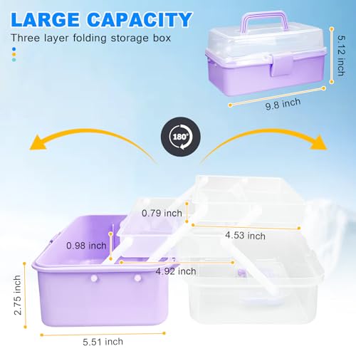 10Inch Tackle Box Organizer and Storage,Three-Layer Sewing Box With 2 Trays | Craft Organizers and Storage,Medicine Storage Box With Handle For Nail、Makeup、Diamond Painting、Building Blocks - color: Purple