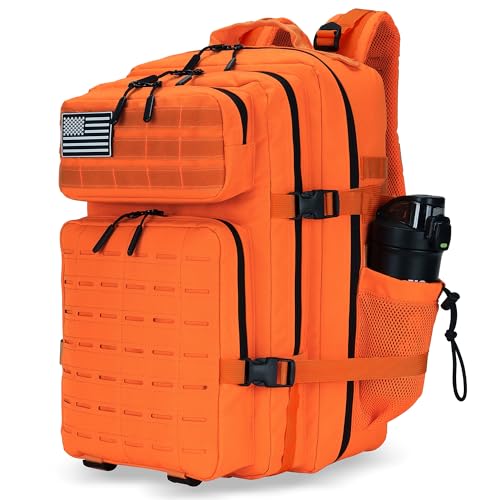 Military Tactical Backpack 45L/25L 3 Day Assault Pack Molle Daypack Hiking Backpack for Men and Women - color: Orange, size: 45L