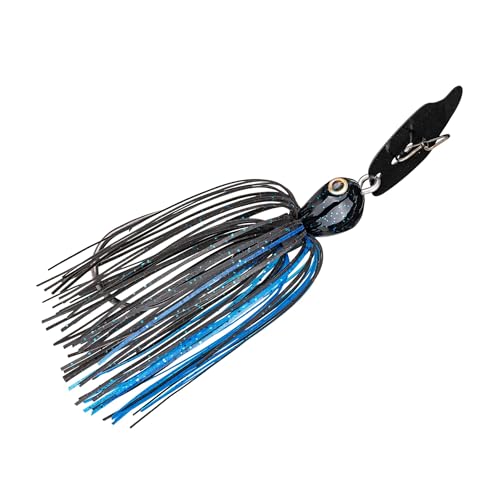 Strike King Thunder Cricket Fishing Lure, Vibrating Swim Jig, Silver Blade, 4/0 Jungle-Style Flipping Hook - color: Black / Blue, size: 3/8 oz