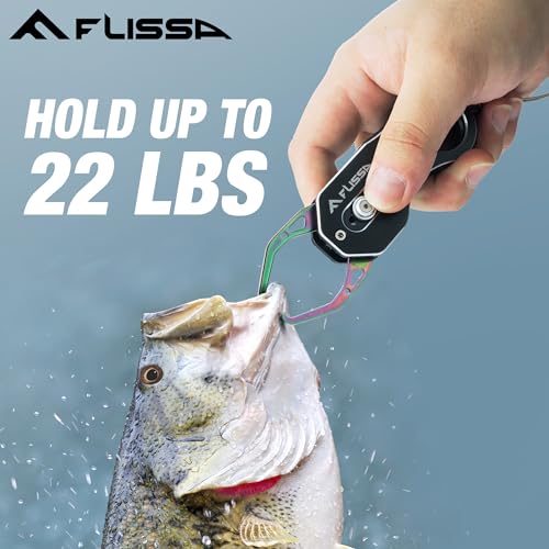 FLISSA Fish Gripper, Fish Lip Grip Tool with Carabiner and Spring Anti-Lost Rope, Durable Stainless Steel Fish Grabber Gripper, Lightweight Holder for Fishing, Corrosion Resistant & Portable