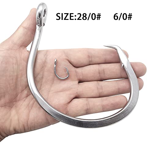 Extra Strong Big Game Silver Forged Staight Circle Hooks,Saltwater Stainless Steel Large Giant Fishing Hooks Size 6/0-28/0 - size: Size 28/0-Pack of 2