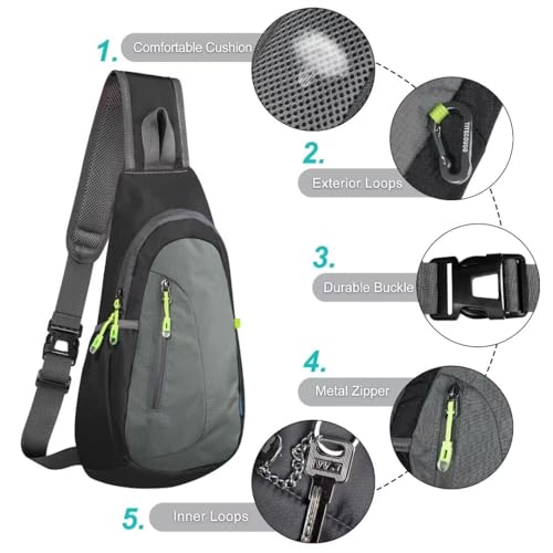TITECOUGO Small Sling Bag, Lightweight Crossbody Backpack for Men Women, Shoulder Bag for Sports and Outdoor - color: Black/Dark Grey