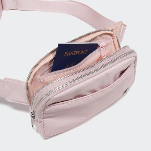Pander Everywhere Belt Bag for Women, 5 Zipper Pockets Nylon Crossbody Fanny Pack Purse (Pink). - color: Pink